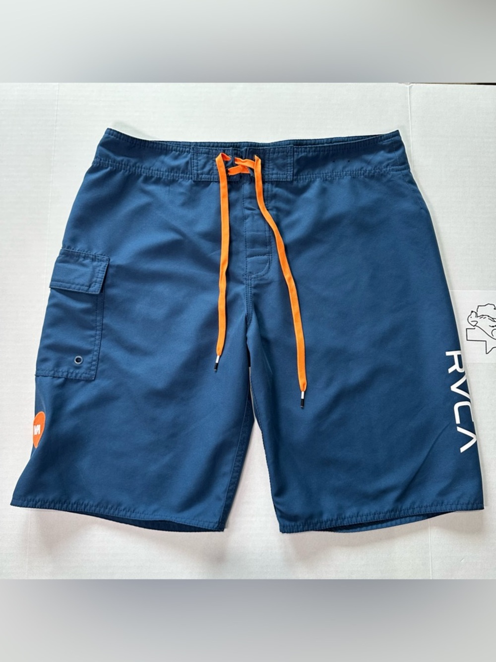 RVCA Men’s Blue Board Shorts Orange Drawstring Surf Swim Trunks with Pockets